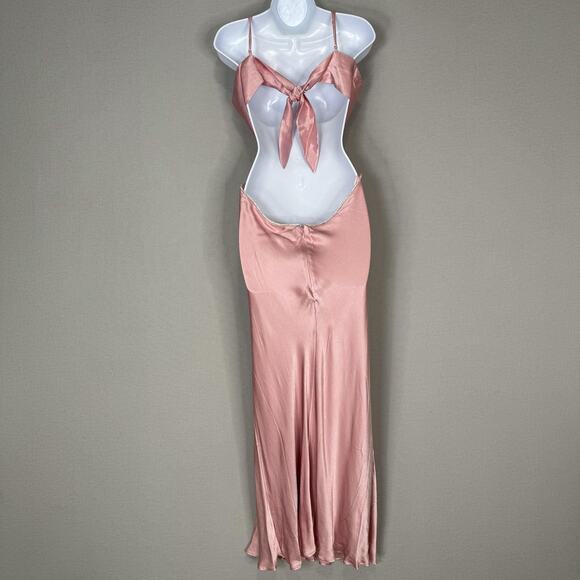Bardot Dress Womens 8 Blush Pink Rome Diamonte Slip Cutout Maxi Gown Prom Formal - Picture 7 of 16